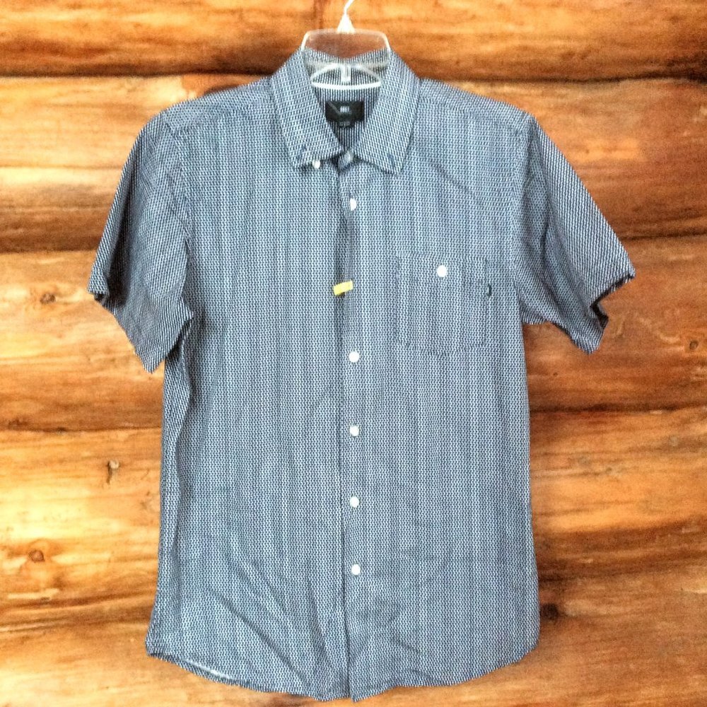 Obey Blue and White Polka Dot Print Short Sleeve Button Down Shirt Size Small